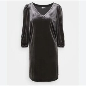 GAP Womens Velvet V Neck 3/4 Sleeve Shift Dress Medium Petite Black Career Party